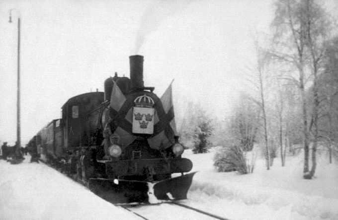Första tåget vid invigningen av tvärbanan Arvidsjaur - Jörn 1928 -12-06